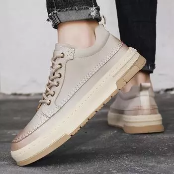 Повседневные мужские туфли из натуральной кожи для сноубординга Модные и универсальные стили дизайна Для отдыха на открытом воздухе Для офиса Молодежная обувь для взрослых Новинка 38 бежевый