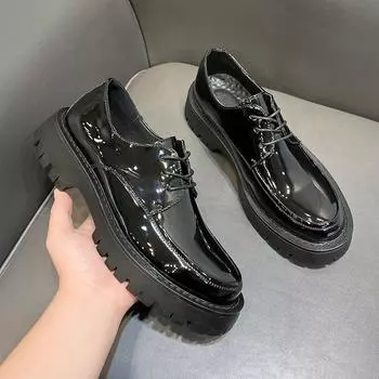 Повседневные мужские туфли из натуральной кожи в британском стиле, с круглым носком, увеличивающие рост, черные, на платформе, 20353-T 38 чёрный