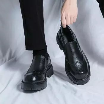 Повседневные мужские туфли на толстой подошве, увеличивающие рост, британские, входящие в тренд, мужские классические деловые туфли для мужчин 38 чёрный
