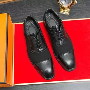 Повседневные мужские туфли-оксфорды из искусственной кожи со шнуровкой на низком каблуке, удобные и дышащие, классические деловые туфли, большие размеры 38-46 38 чёрный