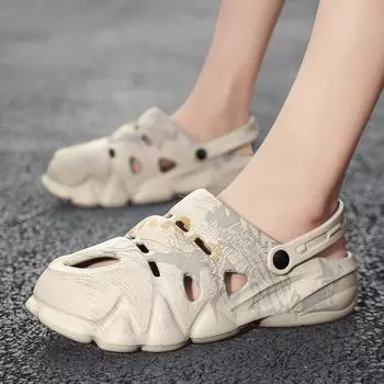 Повседневные мужские туфли с полыми отверстиями, мягкая подошва, легкая, дышащая, толстая подошва, нескользящая, камуфляжные пляжные сандалии для мужчин 39/40 белый