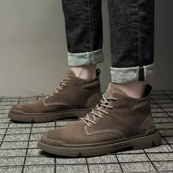 Повседневные мужские высокие ботинки Martin для улицы, матовые ботинки Martin со шнуровкой и круглым носком, осенне-зимняя новая универсальная корейская версия модной обуви 37