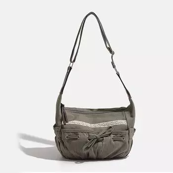 Повседневные наплечные сумки Милая сумка-кроссбоди из парусины и денима с бантом для девочки Женская винтажная ретро сумка-мессенджер Дизайнерская сумочка 24x13x22cm серый