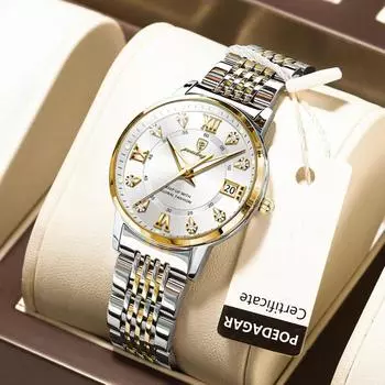 Повседневные наручные часы для женщин, роскошные водонепроницаемые светящиеся женские часы с датой, кварцевые женские часы из нержавеющей стали, женские часы коричневый/чёрный