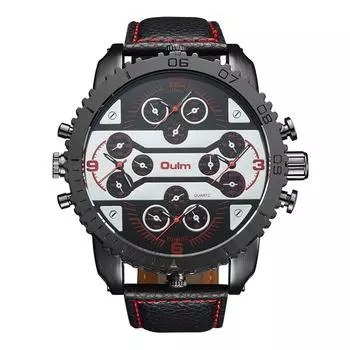 Повседневные наручные часы с большим циферблатом и четырьмя часовыми поясами, ремешок из искусственной кожи