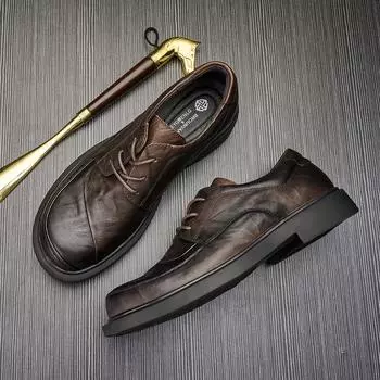 Повседневные небольшие кожаные туфли мужские деловые туфли из натуральной кожи с одной педалью зеленые повседневные модные туфли с круглым носком 37 чёрный