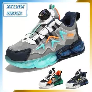 Повседневные низкие кроссовки с вращающейся кнопкой для мальчиков, легкие нескользящие кроссовки для ходьбы и бега на открытом воздухе, осень 35/215MM синий