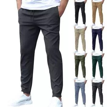 Повседневные облегающие брюки Ninepoint для мужчин, однотонные повседневные брюки с карманами L армия зеленый