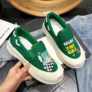 Повседневные одинарные туфли женские новые парусиновые одинарные туфли 35 зелёный