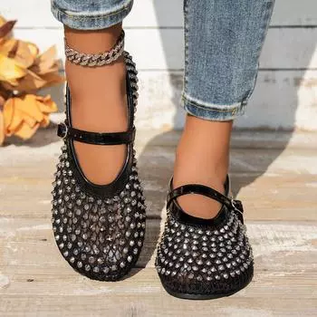 Повседневные одинарные туфли женские полные ромбы с нишевой круглой головкой большого размера туфли Мэри Джейн для танцев 35 белый