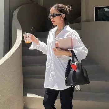 Повседневные однобортные белые рубашки с лацканами для женщин, свободные, с длинными рукавами и карманами, базовая блузка, весна-осень, универсальные офисные топы S белый