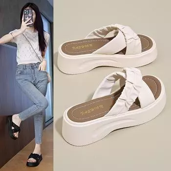 Повседневные односложные тапочки женские внешние сандалии с крестообразным ремешком тапочки на толстой подошве женские летние пляжные сандалии тапочки женская модная женская обувь 35