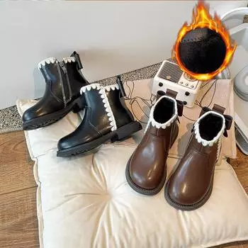 Повседневные однотонные сапоги Plus Grippy для девочек, удобные теплые нескользящие сапоги для зимы 23 чёрный