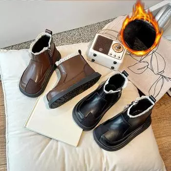 Повседневные однотонные сапоги Plus Grippy для девочек, удобные теплые нескользящие сапоги для зимы 21 чёрный