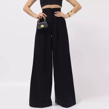 Повседневные однотонные широкие брюки для поездок на работу, женские свободные универсальные брюки с высокой талией, весенне-осенние темпераментные брюки S белый