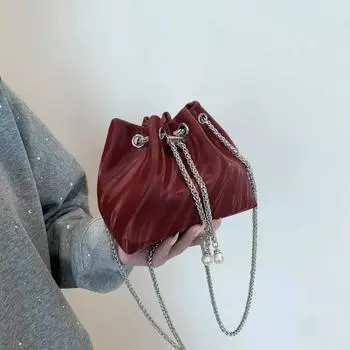 Повседневные однотонные сумки через плечо с внутренним отделением, новые популярные сумки для женщин, плиссированные женские сумки из искусственной кожи с ремешком