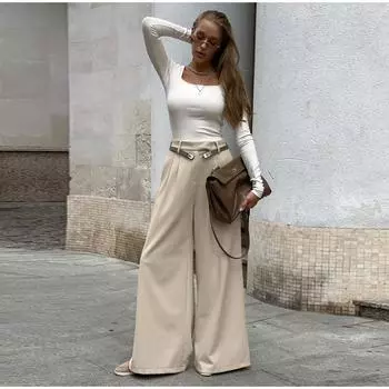Повседневные однотонные свободные длинные брюки женские весна-осень молнии пуговицы широкие брюки женские удобные универсальные брюки женские High Street S хаки