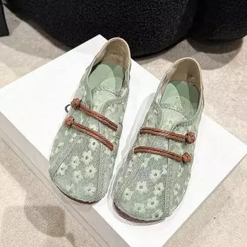 Повседневные однотонные туфли на низком каблуке для женщин, новинка 2024 года, горячая распродажа, летние сетчатые женские туфли с неглубоким круглым носком, туфли One Kick на плоской подошве Zapatos 41 хаки