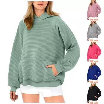 Повседневные однотонные женские толстовки с капюшоном Модные толстовки Длинные рукава свитера Пуловеры Топы Осенняя одежда Большие размеры толстовки для женщин S чёрный