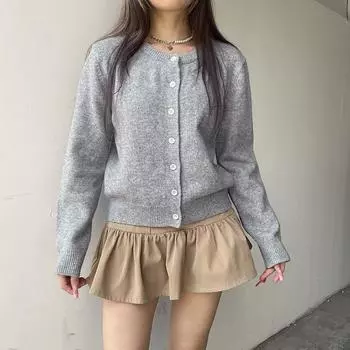 Повседневные однотонные женские вязаные кардиганы с круглым вырезом и длинным рукавом женские свитера осень S бежевый