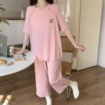 Повседневные пижамы женские милые пижамные комплекты осень-зима с короткими рукавами и брюками длиной до икр модальные женские пижамы мягкие пижамы пуловер M