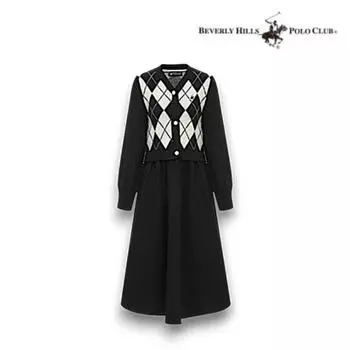 Повседневные платья [Женское трикотажное платье-жилет Beverly Hills Polo Club с узором «аргайл» OP385 | 02 Черный | СВОБОДНЫЙ размер]
