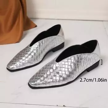 Повседневные плетеные туфли-лодочки с V-образным вырезом и низким каблуком для женщин 36 серебряный