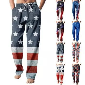 Повседневные пляжные брюки из искусственного льна для мужских свободных повседневных брюк и длинных брюк L синий