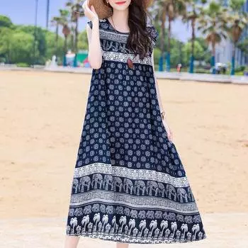 Повседневные пляжные платья для женщин, большие размеры, свободное винтажное длинное платье без рукавов с принтом, летняя женская одежда XL