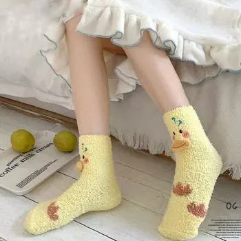Повседневные плюшевые новинки вязаные однотонные утолщенные носки средней толщины носки с утками носки с рисунком A