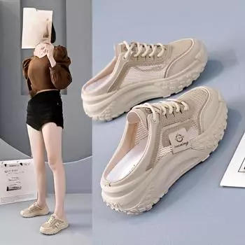 Повседневные полутапочки женские туфли для летней носки на открытом воздухе, туфли на одну ногу, спортивная обувь, сетчатые классные тапочки 35 хаки