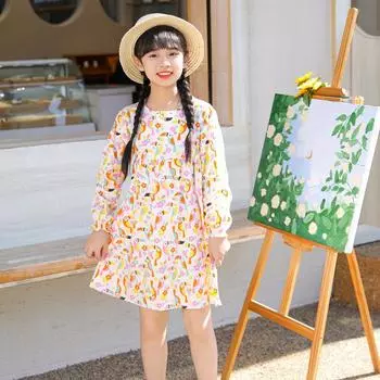 Повседневные простые юбки для девочек, весеннее и осеннее детское платье с длинными рукавами, одежда для малышей, платья принцессы с мультяшным принтом для девочек 90