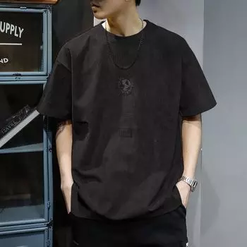 Повседневные пуловеры в американском стиле ретро с круглым вырезом, летняя уличная мода, мужская одежда с буквенным принтом, универсальные футболки с короткими рукавами L серый