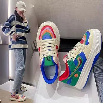 Повседневные разноцветные радужные туфли Mandarin Duck Ins White для женщин, новые весенне-летние популярные спортивные туфли на платформе Surface Board 35