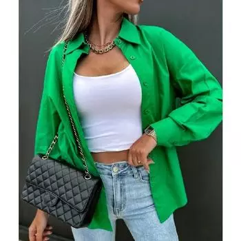 Повседневные рубашки с длинным рукавом, женские однотонные тонкие уличные блузки на пуговицах, офисные женские свободные топы с длинными рукавами на весну и осень 21596 S белый