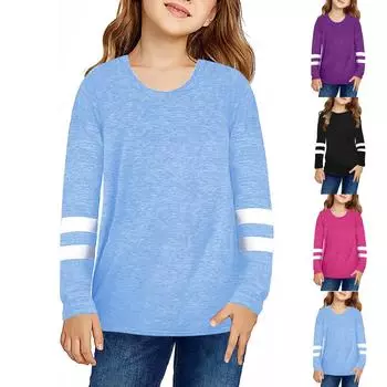 Повседневные рубашки с длинными рукавами и полосками для мальчиков и девочек L чёрный