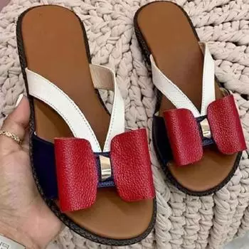 Повседневные сандалии Bow 2024 Лето Новые женские милые нескользящие тапочки One Line на плоской подошве Дизайнерские тапочки Zapatos Mujer 35 золотой