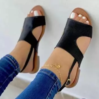 Повседневные сандалии из искусственной кожи на низком каблуке, женская обувь высокого качества с пряжкой и ремешком, модные женские сандалии на плоской подошве для взрослых 36