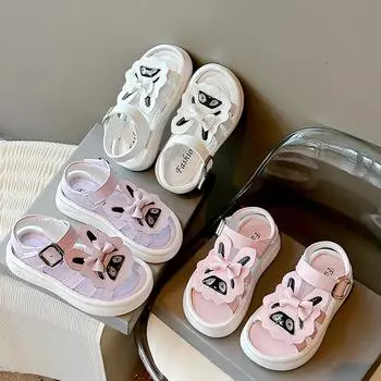 Повседневные сандалии с рисунком для девочек, детская летняя пляжная обувь, модные детские сандалии принцессы, мягкая дышащая подошва, 2023 г., новинка 26 белый