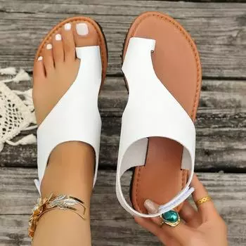 Повседневные сандалии женские летние 2025 г. Модные женские сандалии больших размеров, однотонные, с круглым носком, на плоской подошве, с обувью для отдыха на природе для женщин 36 чёрный