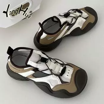 Повседневные сетчатые дышащие легкие удобные кроссовки 2024 года, новые модные нескользящие толстые простые спортивные туфли на осень 35 хаки