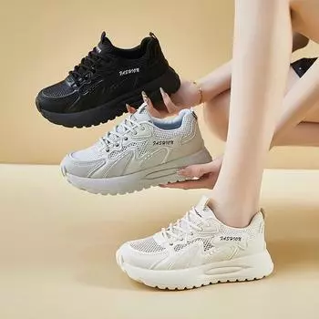 Повседневные сетчатые кроссовки для женщин, кроссовки для бега, удобные кроссовки для папы, женские дышащие кроссовки на толстой платформе со шнуровкой для работы, теннисные кроссовки 35 серый
