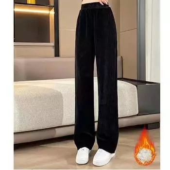 Повседневные широкие брюки с эластичной резинкой на талии, женские осенне-зимние утепленные свободные вельветовые брюки с драпировкой S абрикосовый