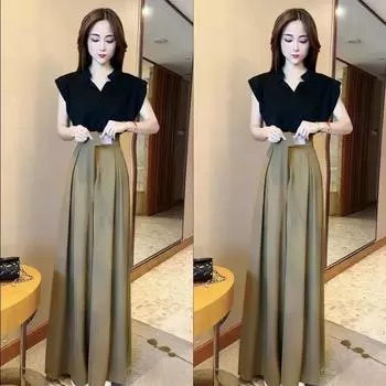 Повседневные широкие брюки женские с высокой талией свободные однотонные плиссированные элегантные офисные женские стройные простые широкие брюки-юбки XXXL чёрный