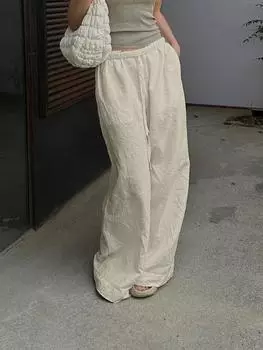 Повседневные широкие брюки, женские свободные брюки с карманами на шнурке, однотонные брюки в полный рост, женская модная мешковатая уличная одежда XS чёрный