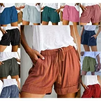 Повседневные широкие свободные шорты европейские и американские женские эластичные шорты с высокой талией и шнуровкой 4XL армия зеленый