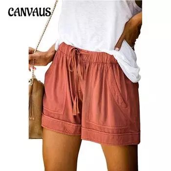 Повседневные шорты женские летние с высокой талией и завязками свободные широкие брюки S хаки