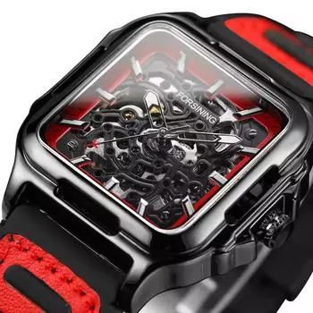 Повседневные скелетонированные полые автоматические часы 3D Montre Homme мужские наручные часы светящиеся военные часы квадратный циферблат золотой