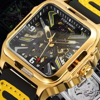 Повседневные скелетонированные полые автоматические часы 3D Montre Homme мужские наручные часы светящиеся военные часы сине-желтые красный