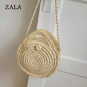Повседневные соломенные сумки на ремне, маленькие круглые сумки через плечо, пляжные дорожные сумки, сумка-тоут 25*5*25cm светло-коричневого